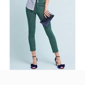 Anthropologie Vintage Green Patterned Butterfly Straight Leg Pants Size 0